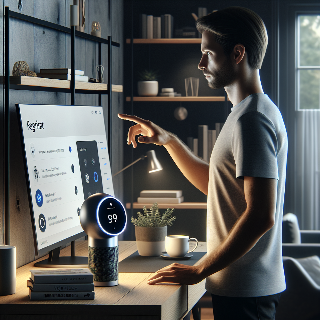 An individual using voice-activated system for product registration
