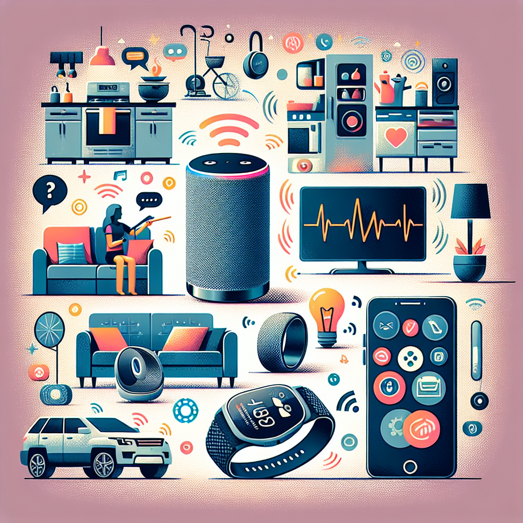 A picture illustrating a range of voice-activated devices, showing their diversity and ubiquity in modern life.