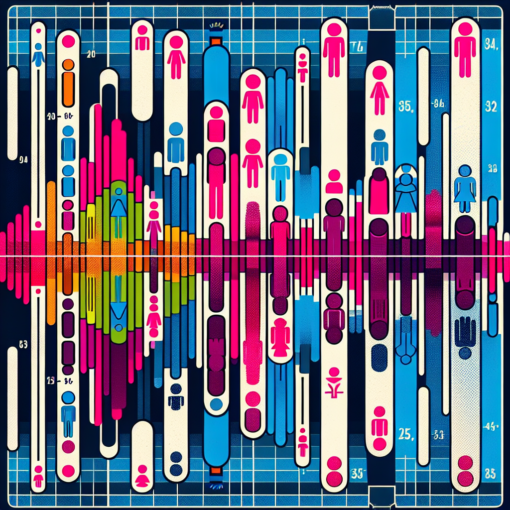 An image depicting a voice wave with different colors representing various age groups and genders. Bonus if showcasing a caution sign to denote ethical considerations