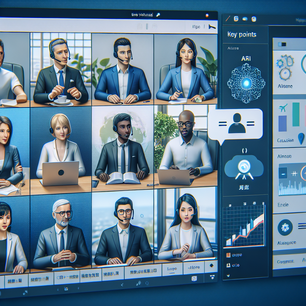 An image displaying an ongoing conference call with a sidebar showing AI-powered real-time translation and key points summary