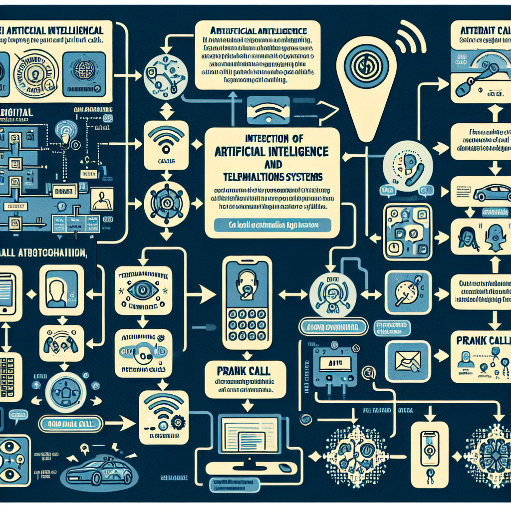 An infographic showcasing how AI merges with telecommunications systems to detect and handle prank calls