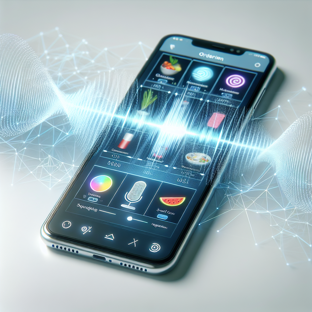 A smartphone displaying a voice-activated ordering app, symbolizing the technological complexities of voice commerce