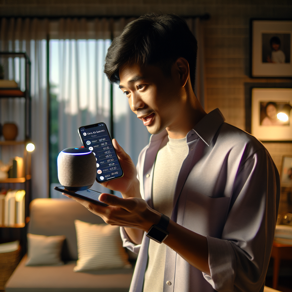 A person using voice commands to pay bills on a smartphone