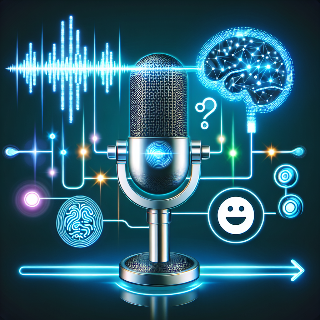 A futuristic graphic representing voice technology, AI, and customer satisfaction interaction