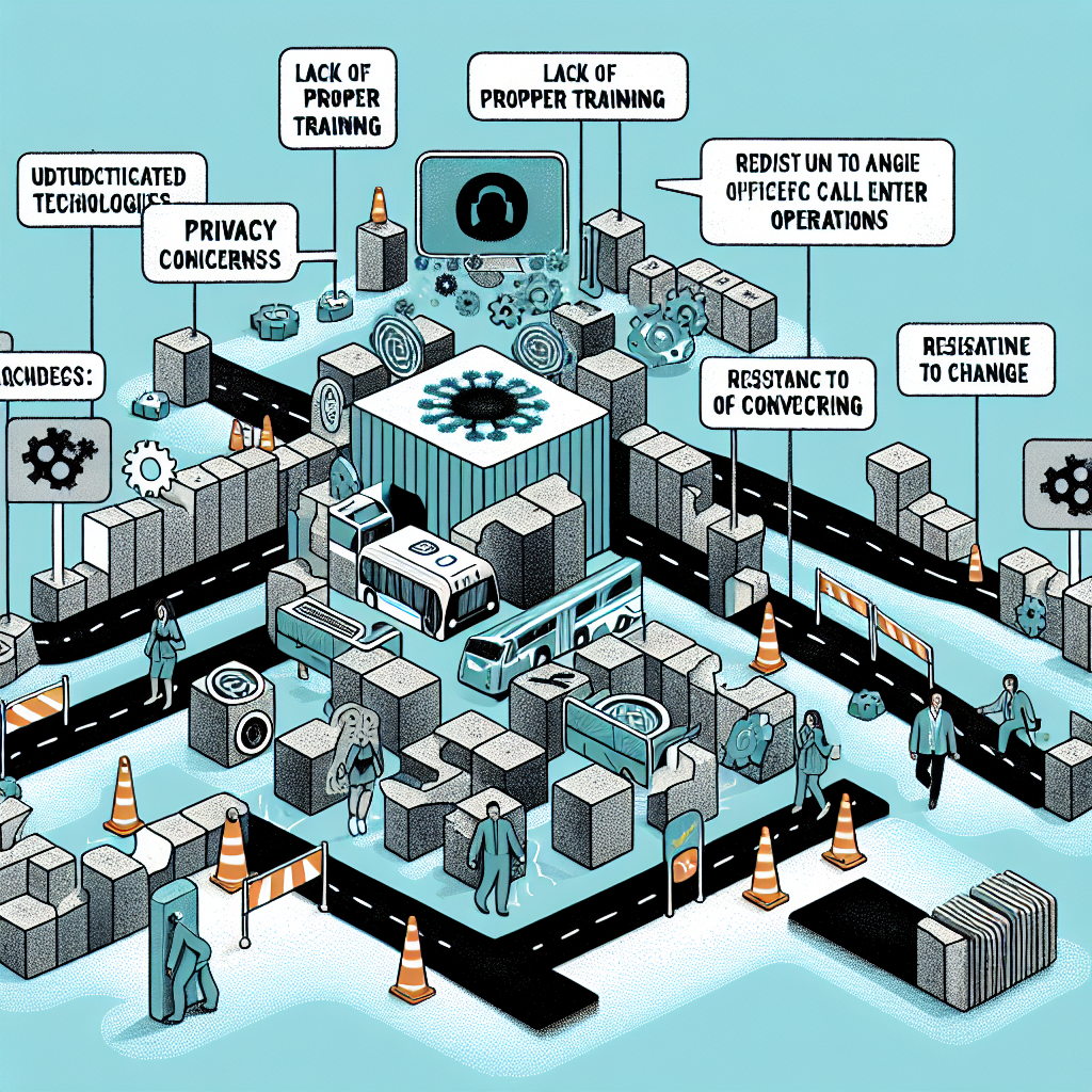 A graphic showing various challenges standing in the way of AI integration in call center operations