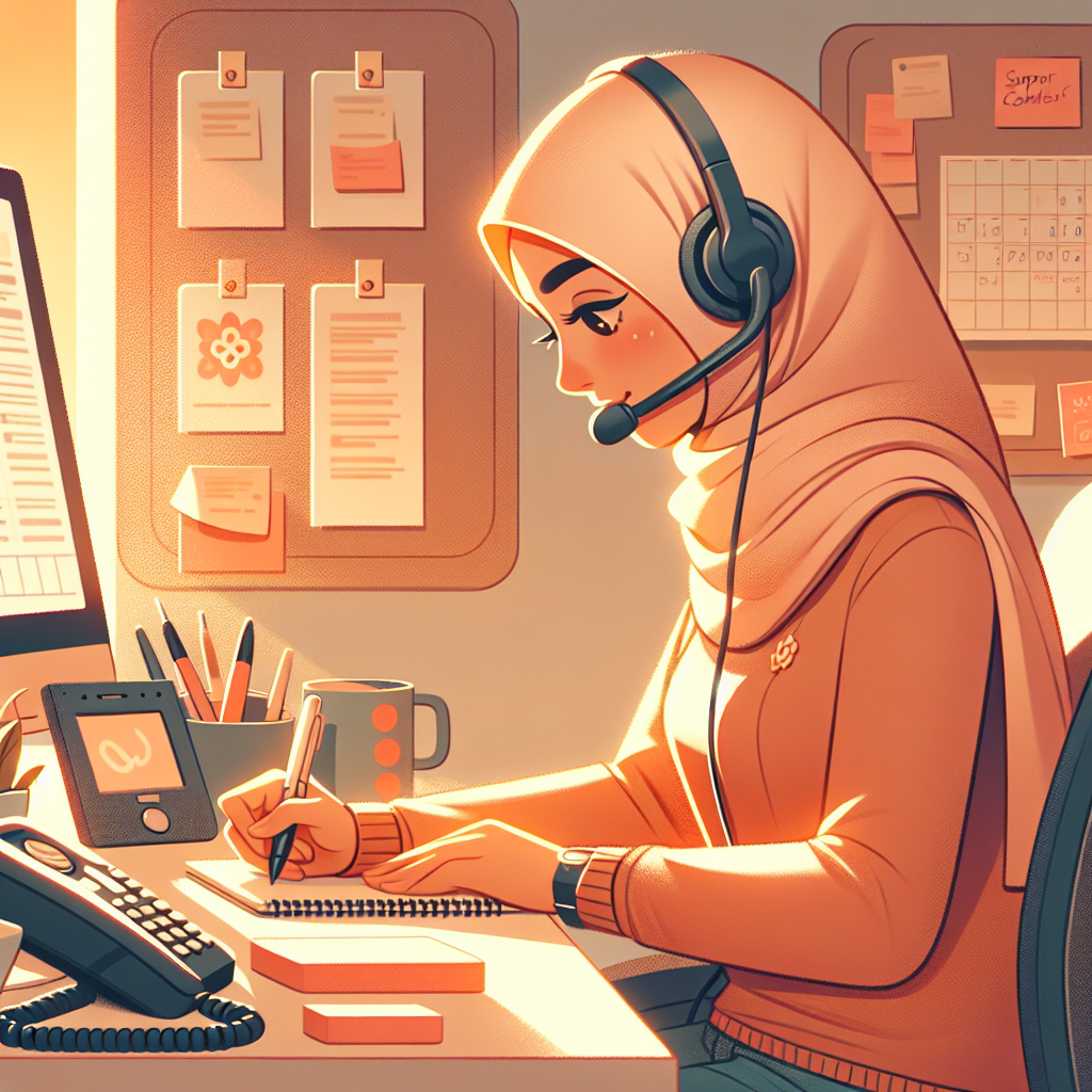 An image showcasing a support agent documenting call details after a customer interaction