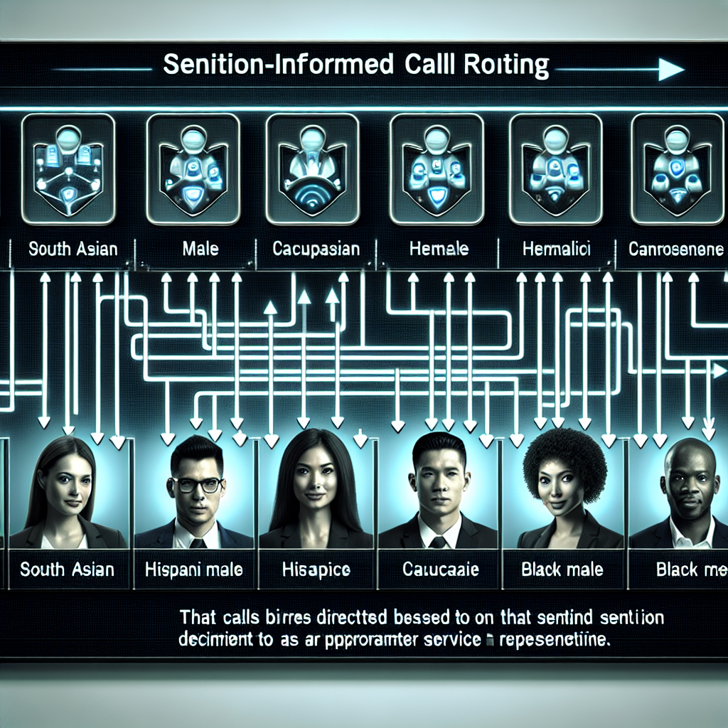 An image illustrating a diagram of sentiment-informed call routing, showing social media comments being analyzed for sentiment, and directing relevant calls to the best suited customer service representative.