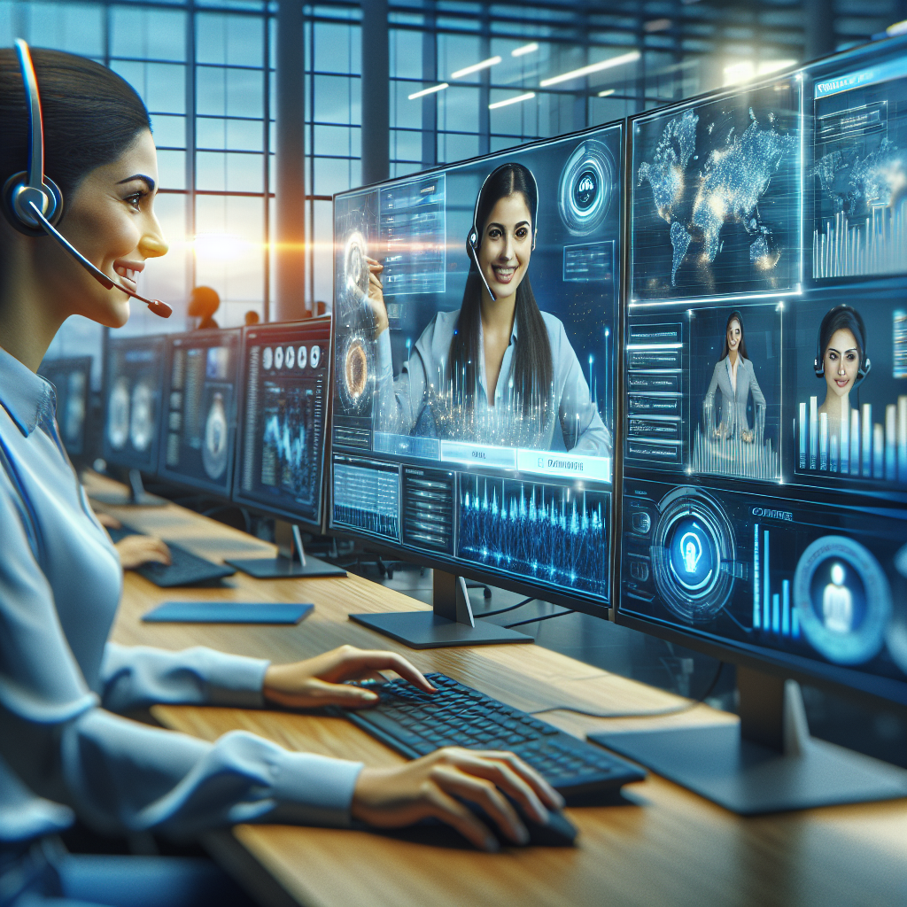 An image depicting a customer service representative with AI powered call management tools