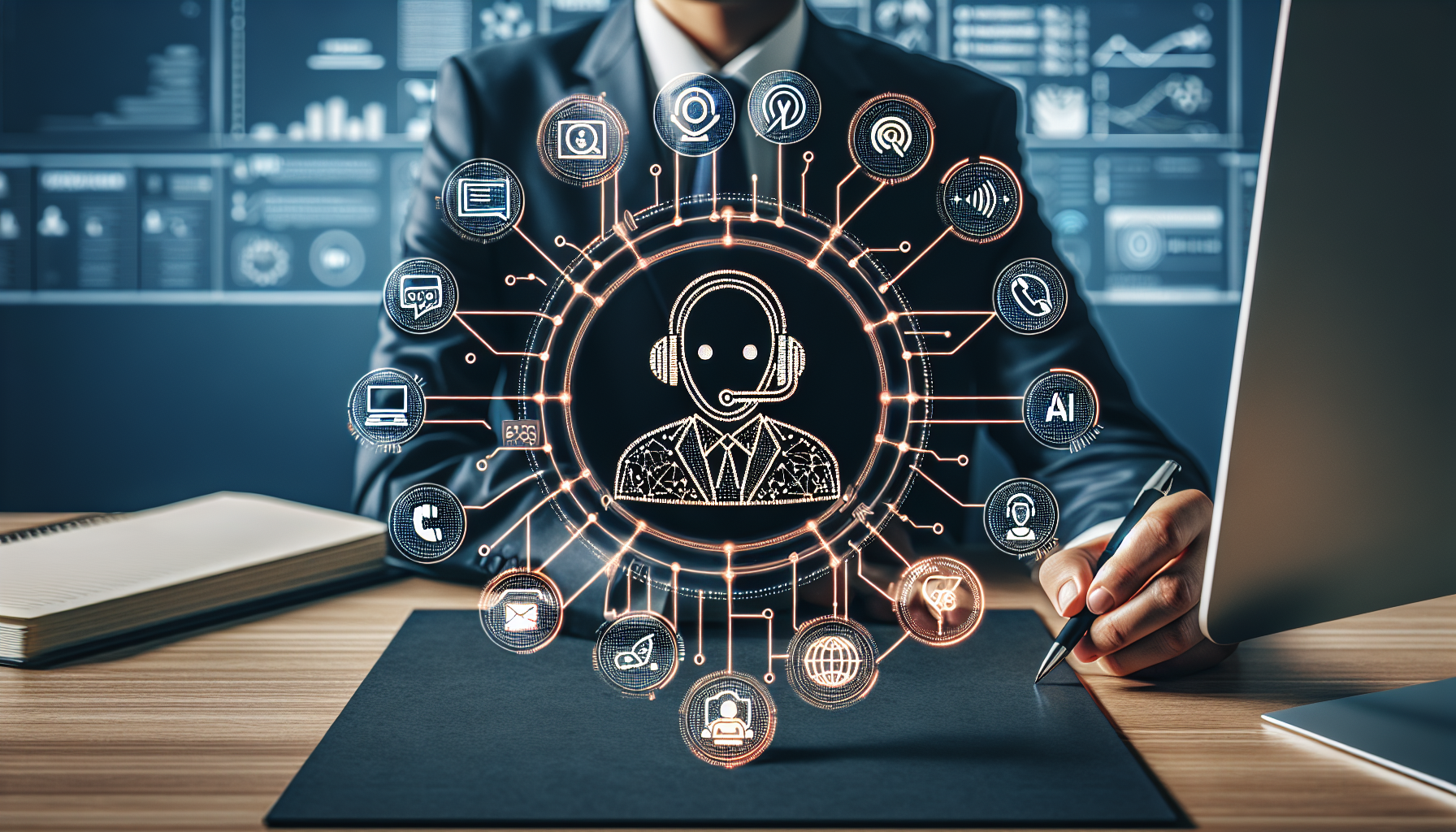 An infographic showcasing the features of My AI Front Desk's VoIP services and AI-powered receptionist
