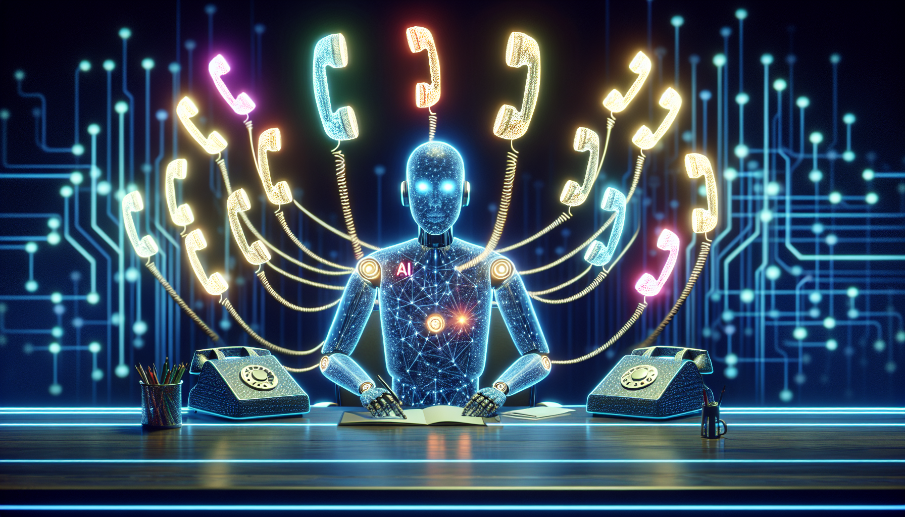 An image showing the workflow of an AI Phone Receptionist, handling multiple calls at once