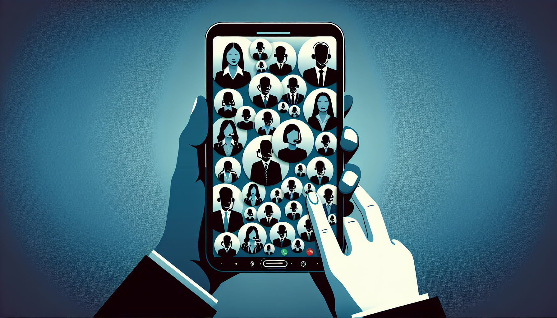 An illustration showing multiple business calls being easily managed on a single cell phone