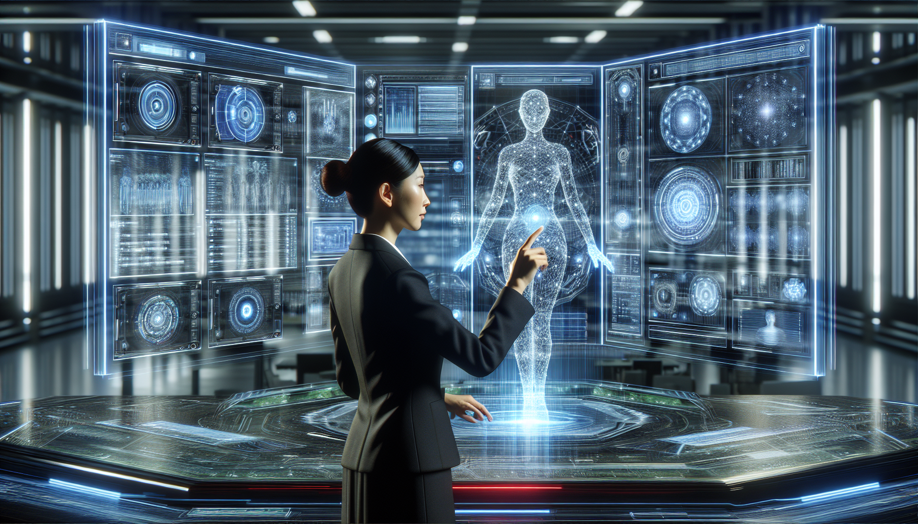 An image showcasing an AI receptionist handling various tasks on a virtual dashboard