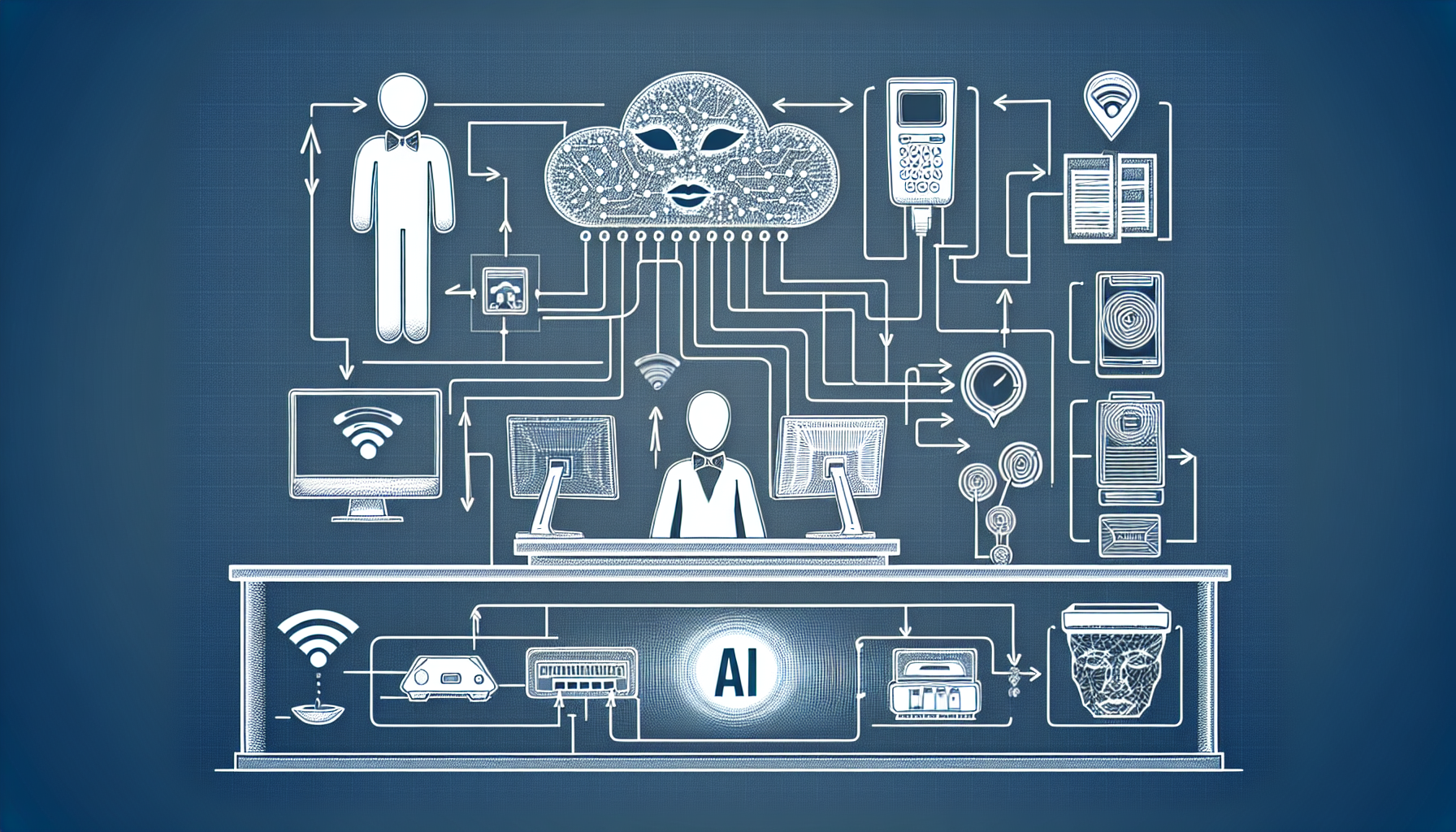 An image showing a simplified representation of the setup process for My AI Front Desk Receptionist system