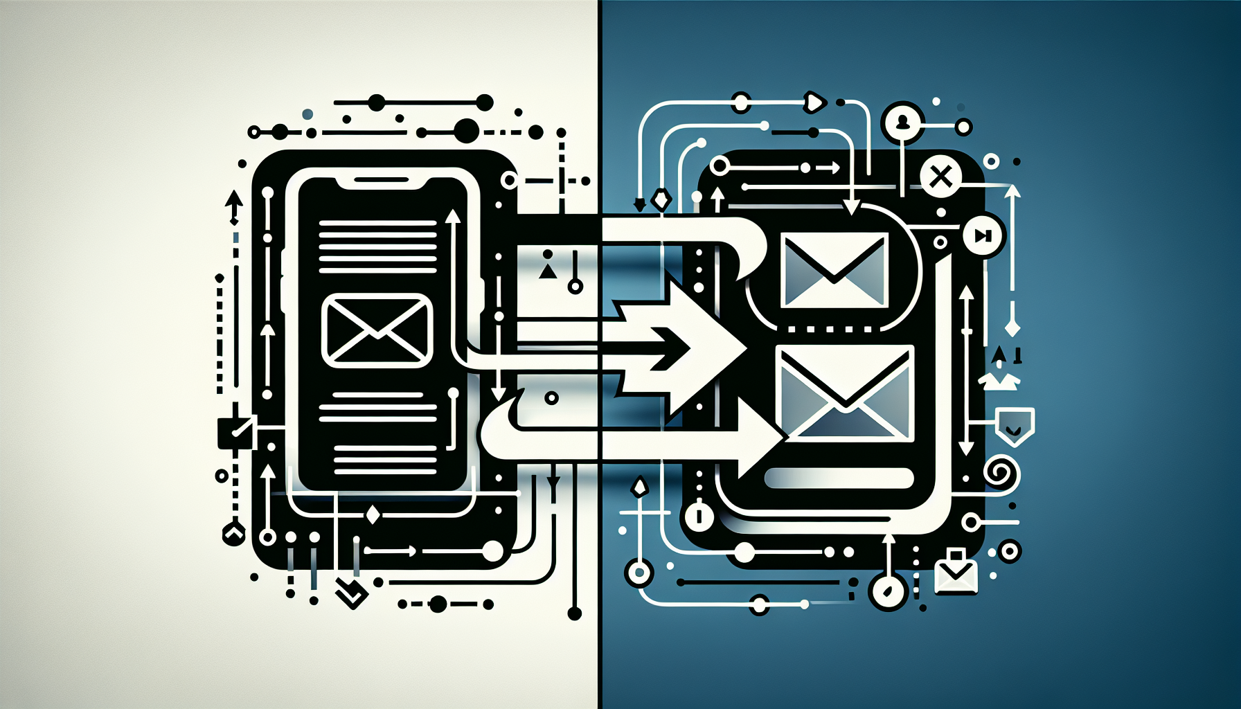 An image showing an incoming text on one side and it getting converted into an email on the other.