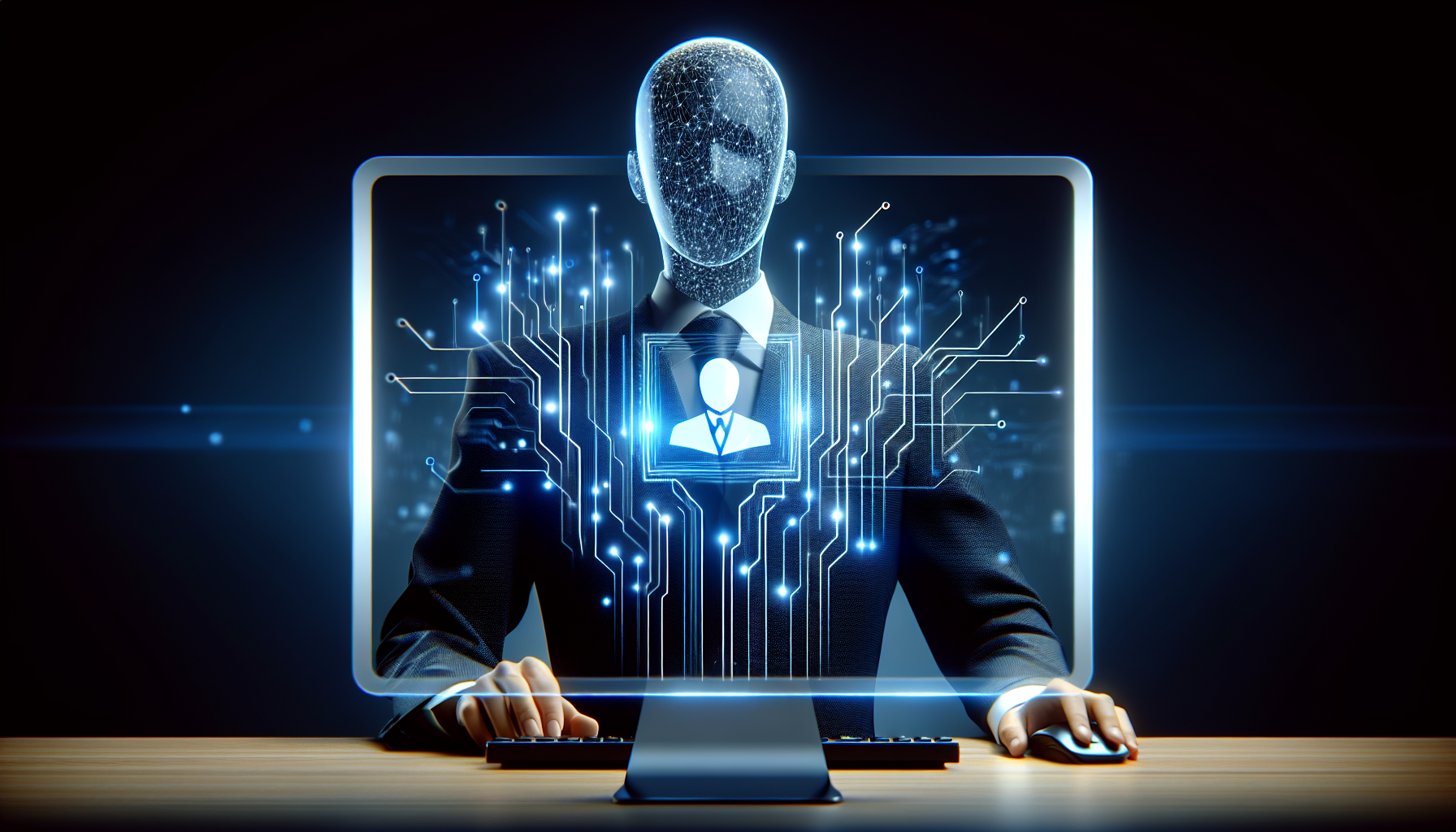 A business representative using My AI Front Desk interface on PC to handle customer communications