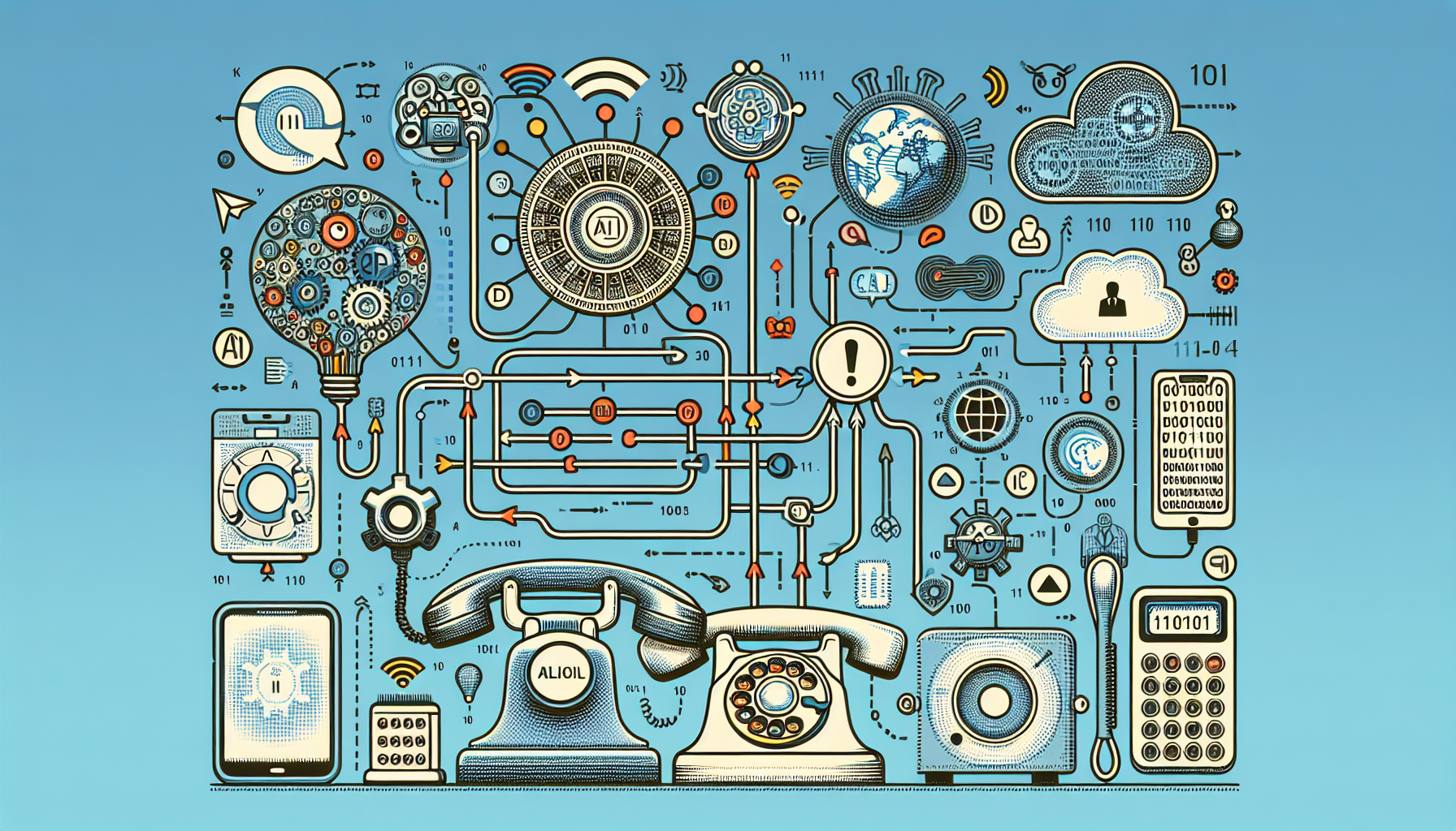 An infographic highlighting the components and functioning of AI-enhanced VoIP systems