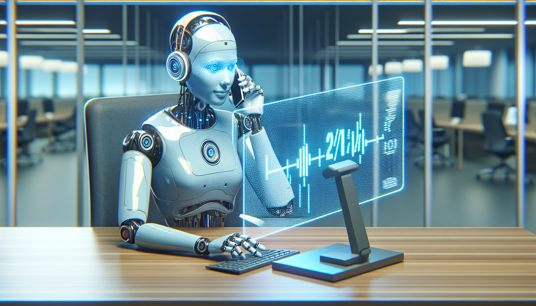 An AI receptionist taking a call, representing 24/7 customer service