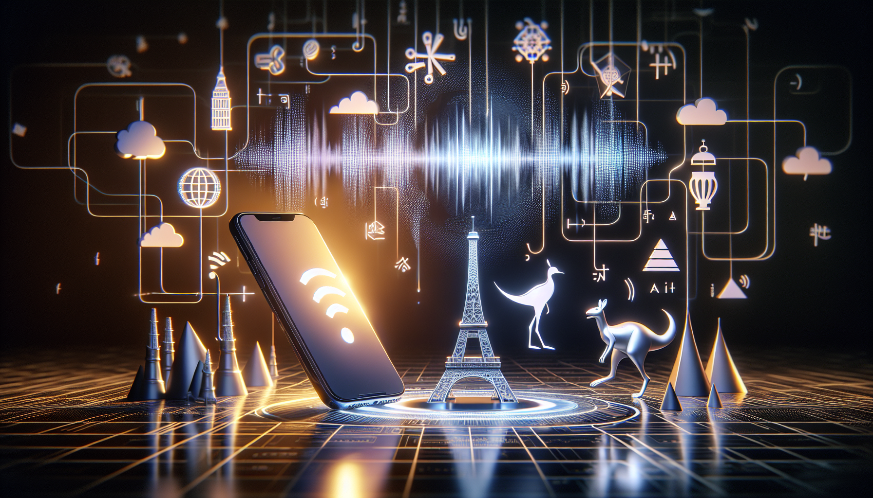 An image illustrating a AI phone assistant speaking multiple languages.