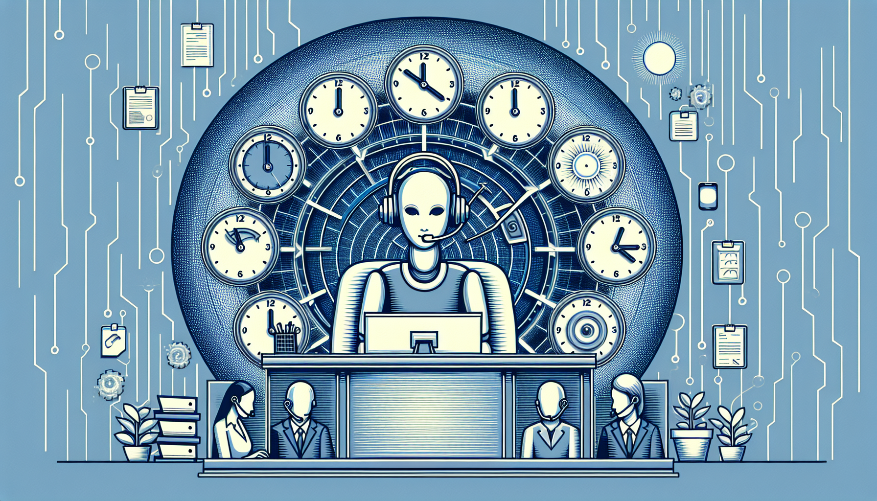 An illustration showcasing the 24/7 operational capacity of the AI Phone Receptionists