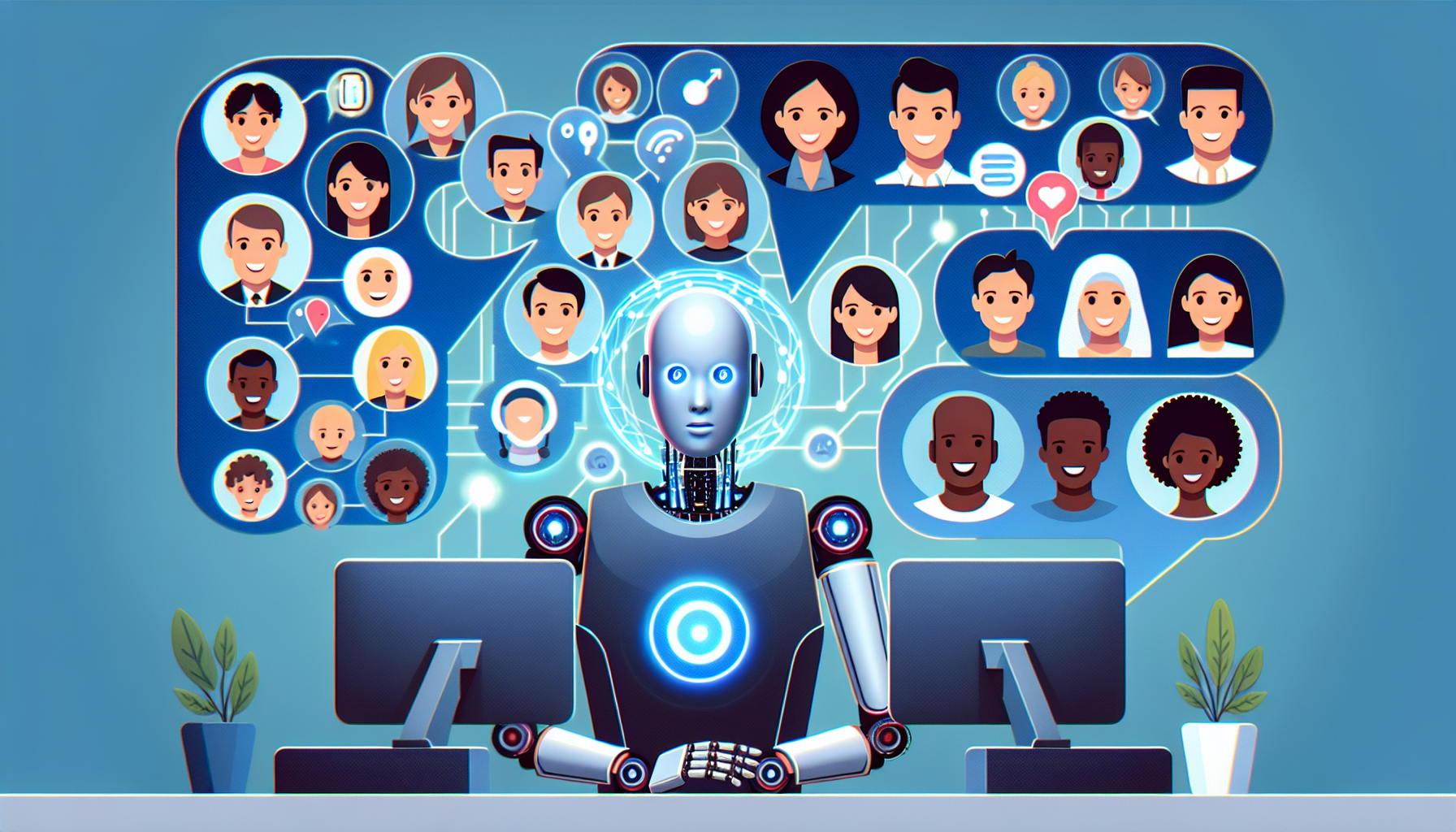 Image depicting an AI receptionist interacting with a customer through a smartphone.