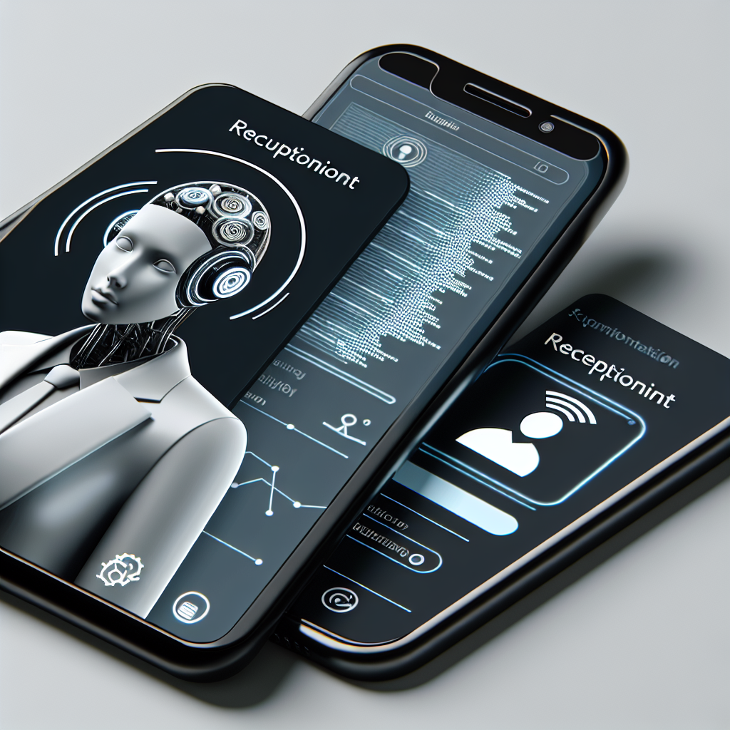 A sleek smartphone screen displaying an AI receptionist interface