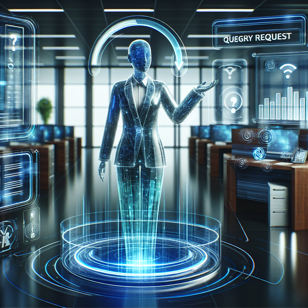 A professional virtual receptionist in a modern office setting.