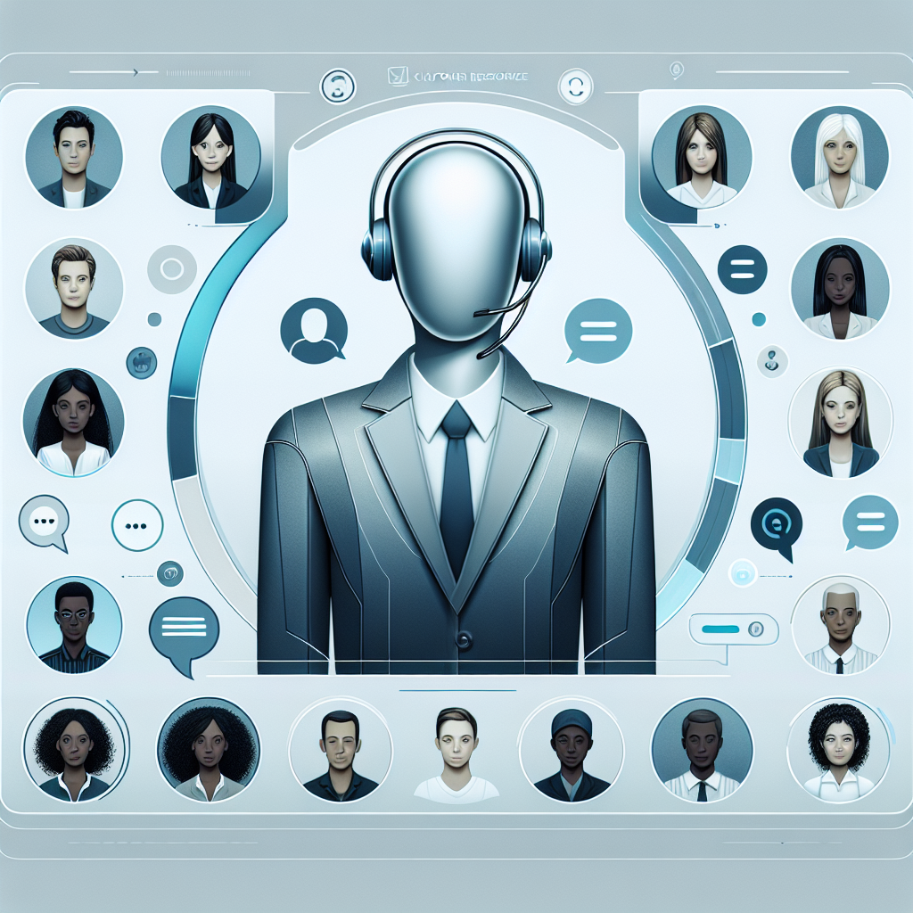 An illustration of a virtual receptionist interface interacting with customers.