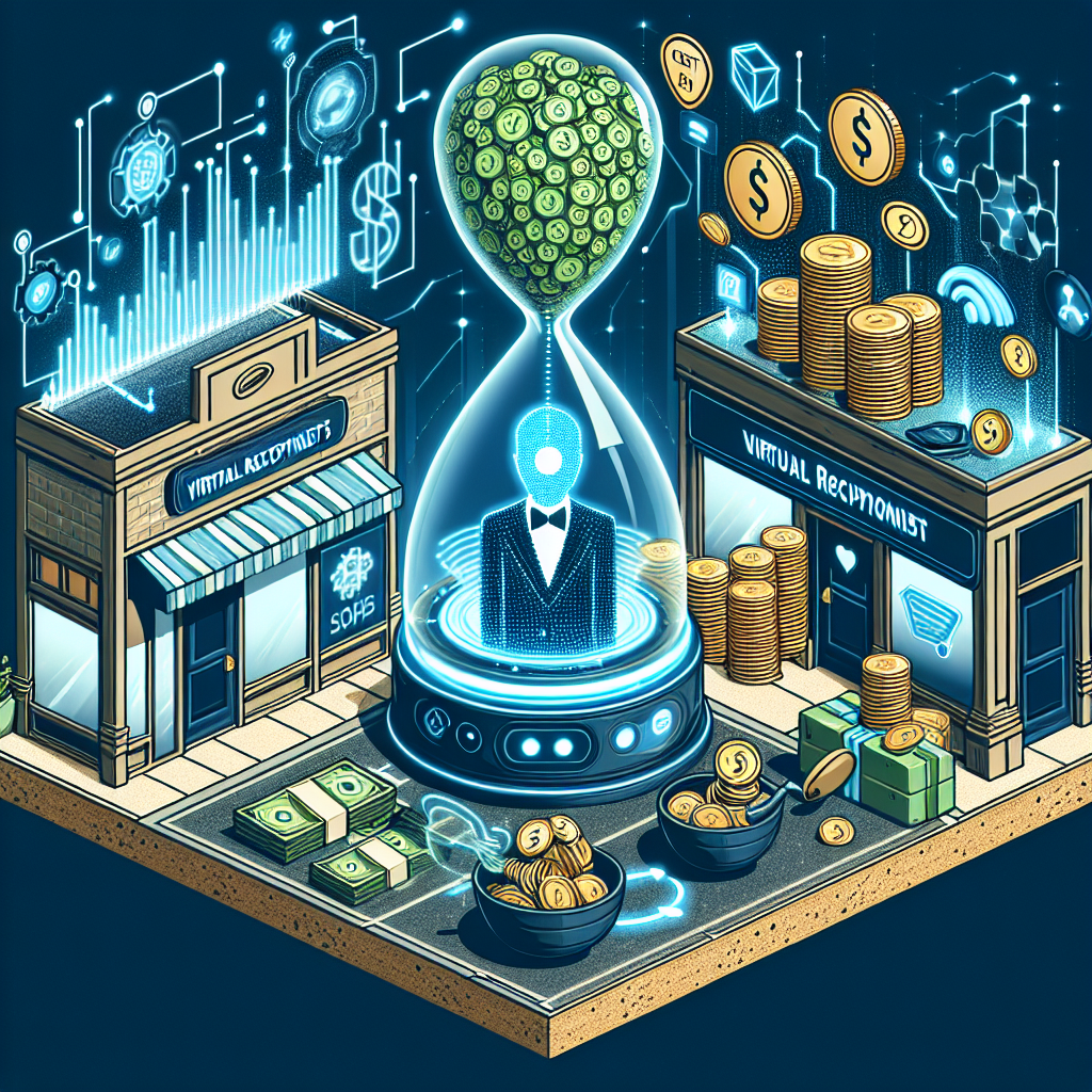 A graphic illustrating the cost savings and efficiency of using AI-driven virtual receptionists in small businesses.