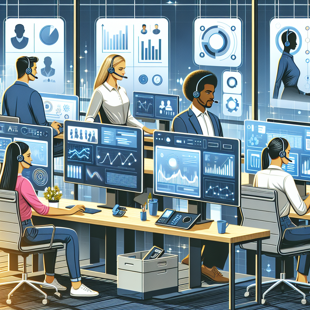 An image of a modern office with professionals using AI call management systems
