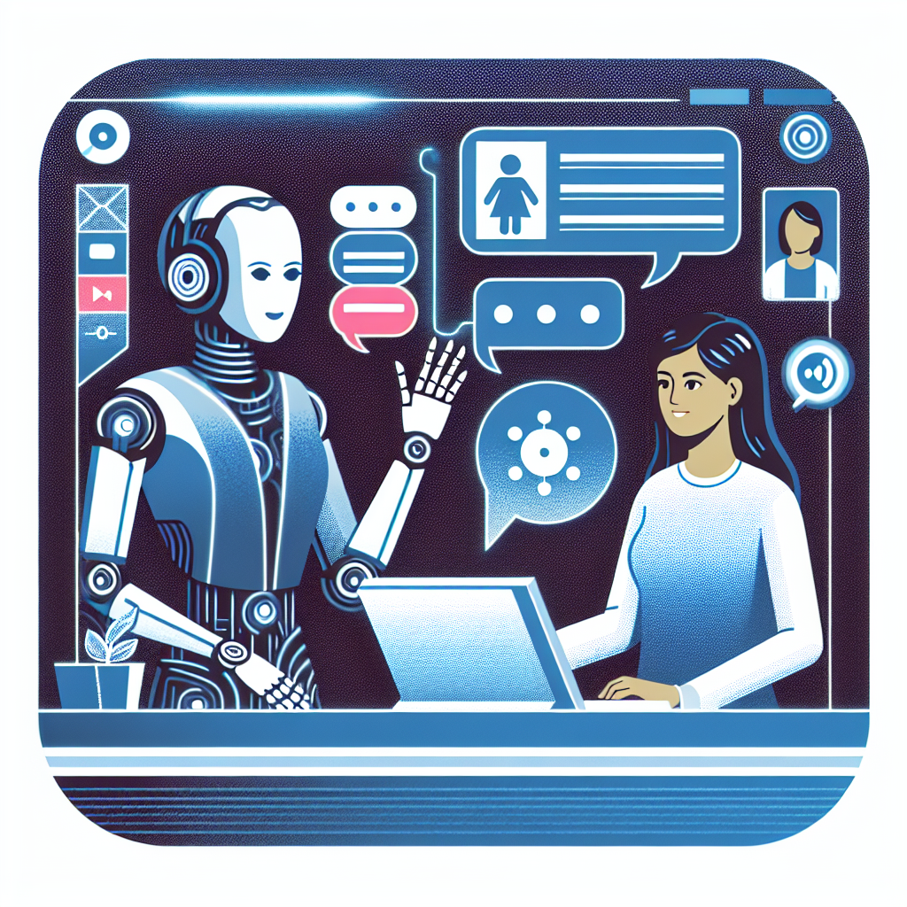Illustration of an AI receptionist interacting with a customer via a chatbot interface