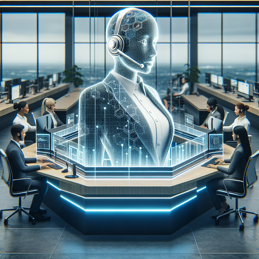 A modern office environment showcasing a virtual phone receptionist in action