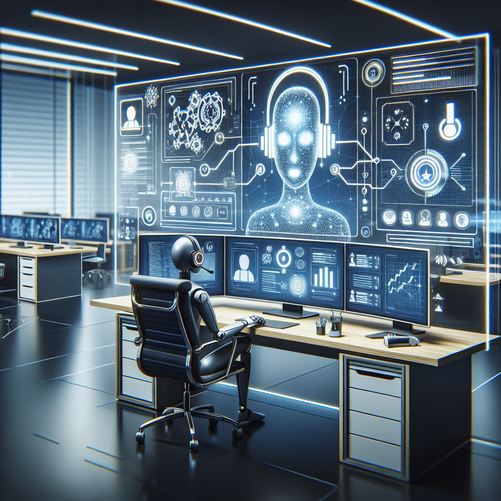 An illustration depicting AI-driven automated call handling in a modern customer service environment