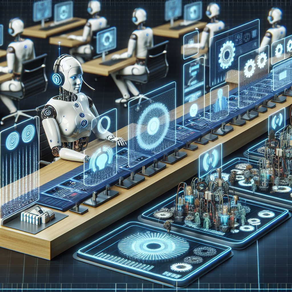 An illustration of AI-powered call management in action, showing virtual receptionists and automated systems.