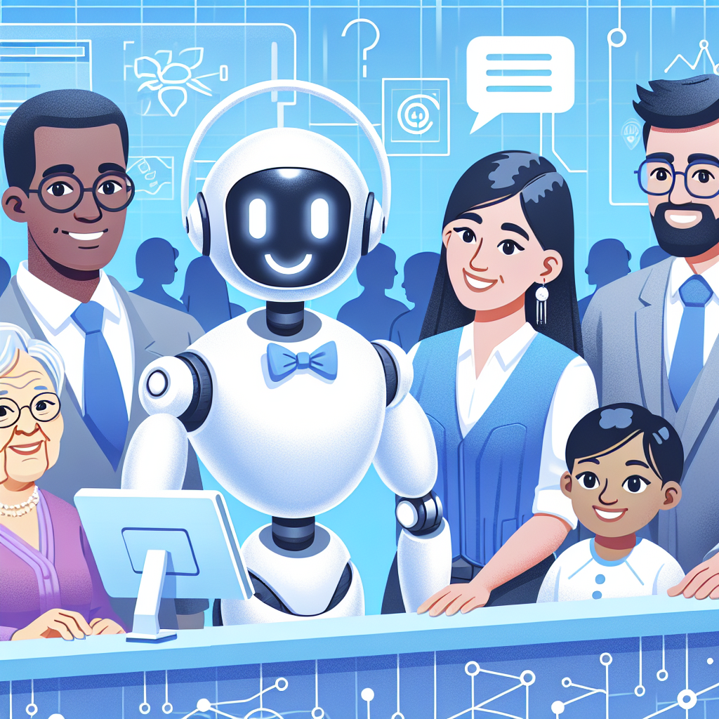 Image depicting a friendly AI receptionist interacting with customers.