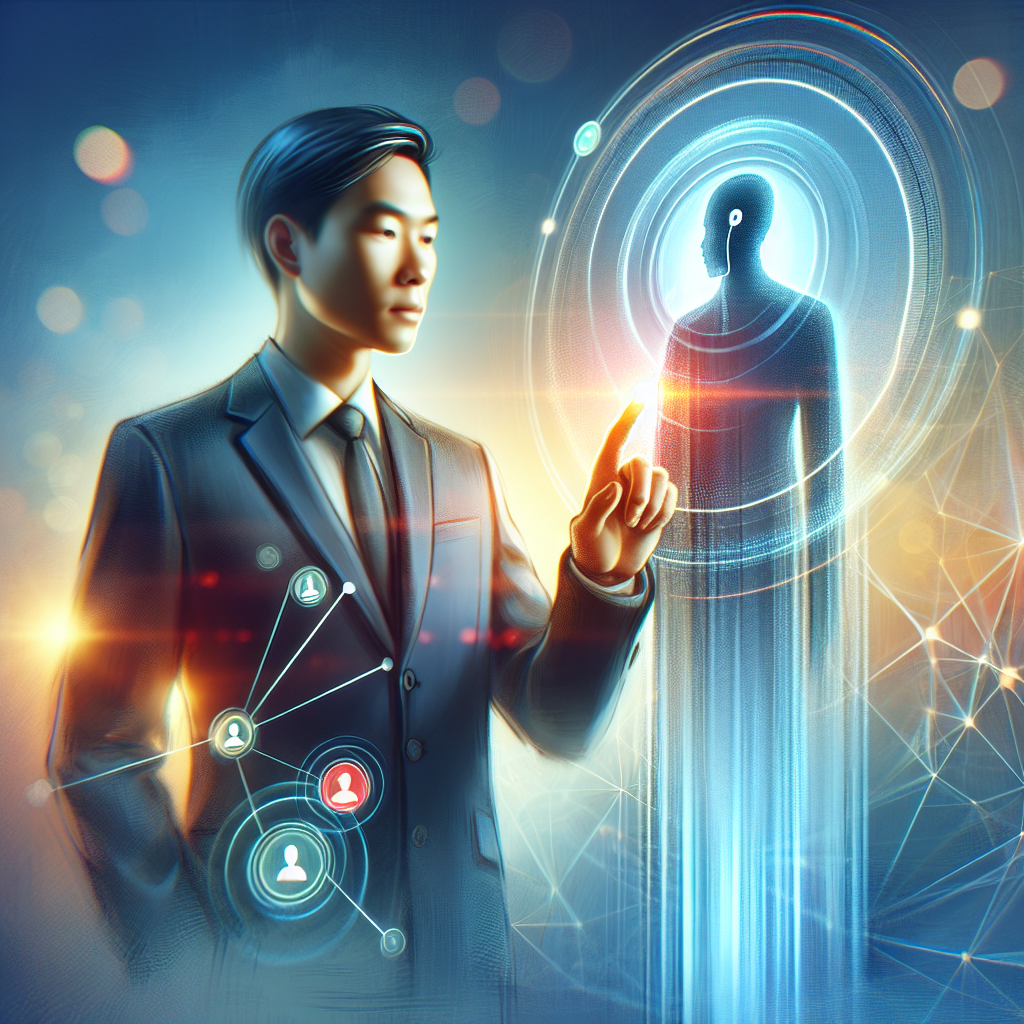 A business professional interacting with a virtual phone receptionist