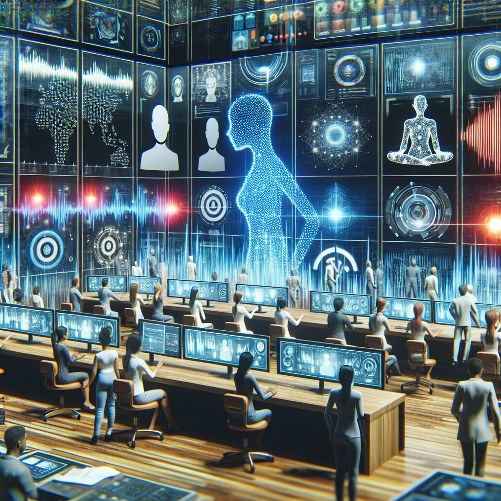 A busy AI-enabled call center showcasing virtual receptionist technology