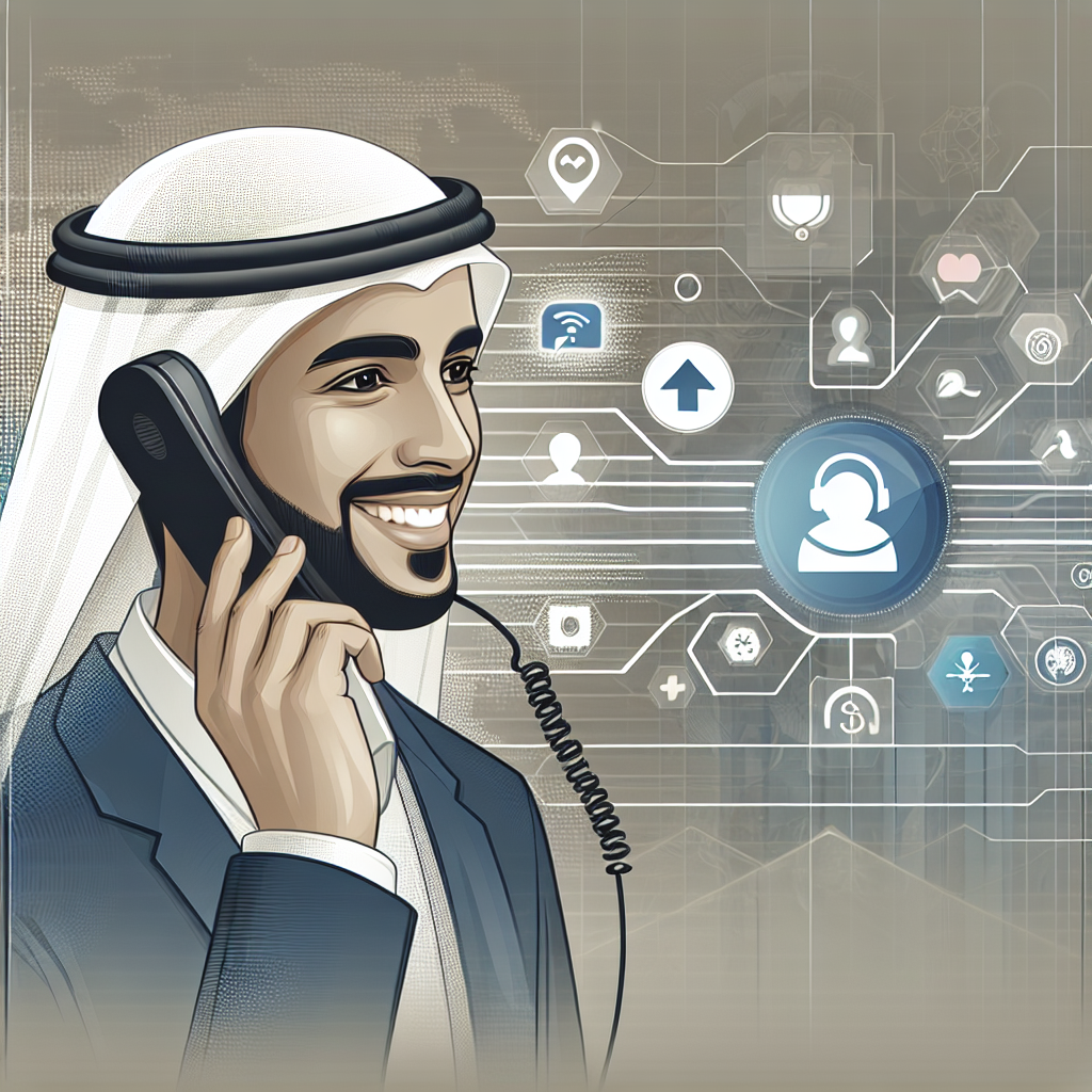An image showing a happy customer on the phone with a virtual receptionist interface in the background