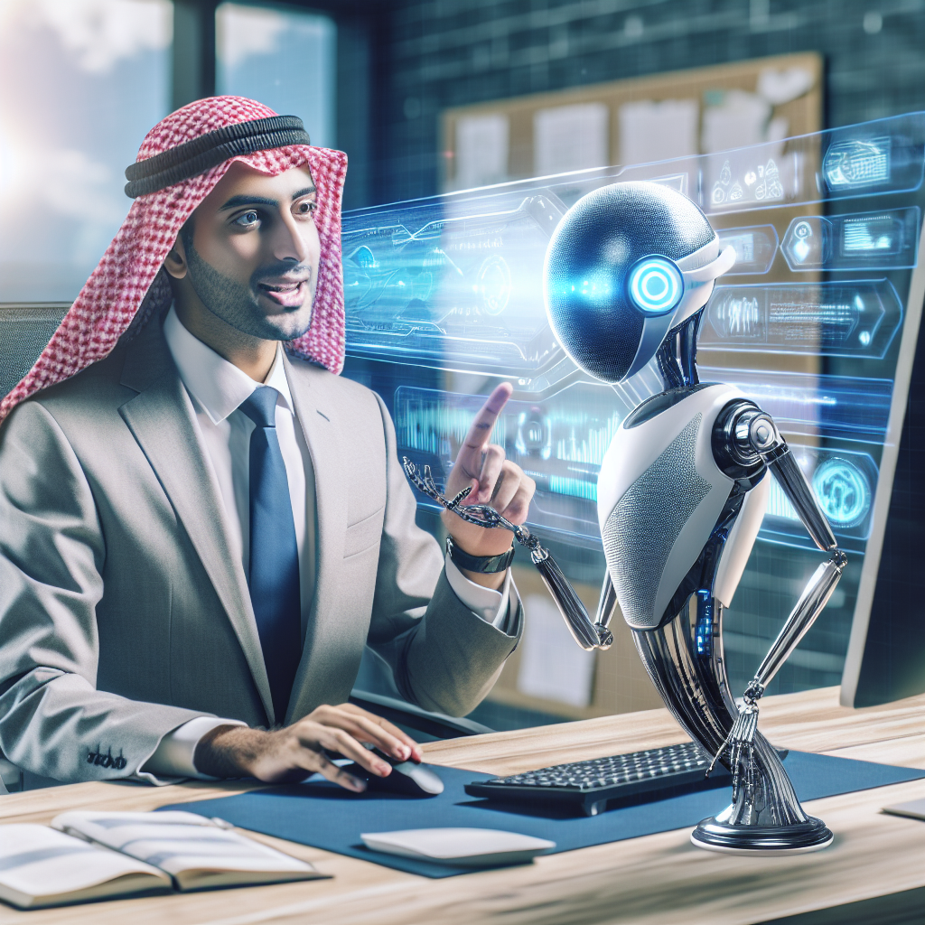 Image showing a small business owner interfacing with an AI-powered communication tool.