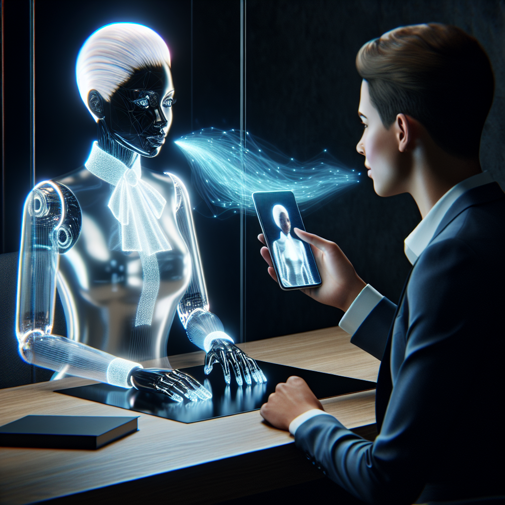 A visual representation of an AI-powered virtual receptionist interacting with a customer