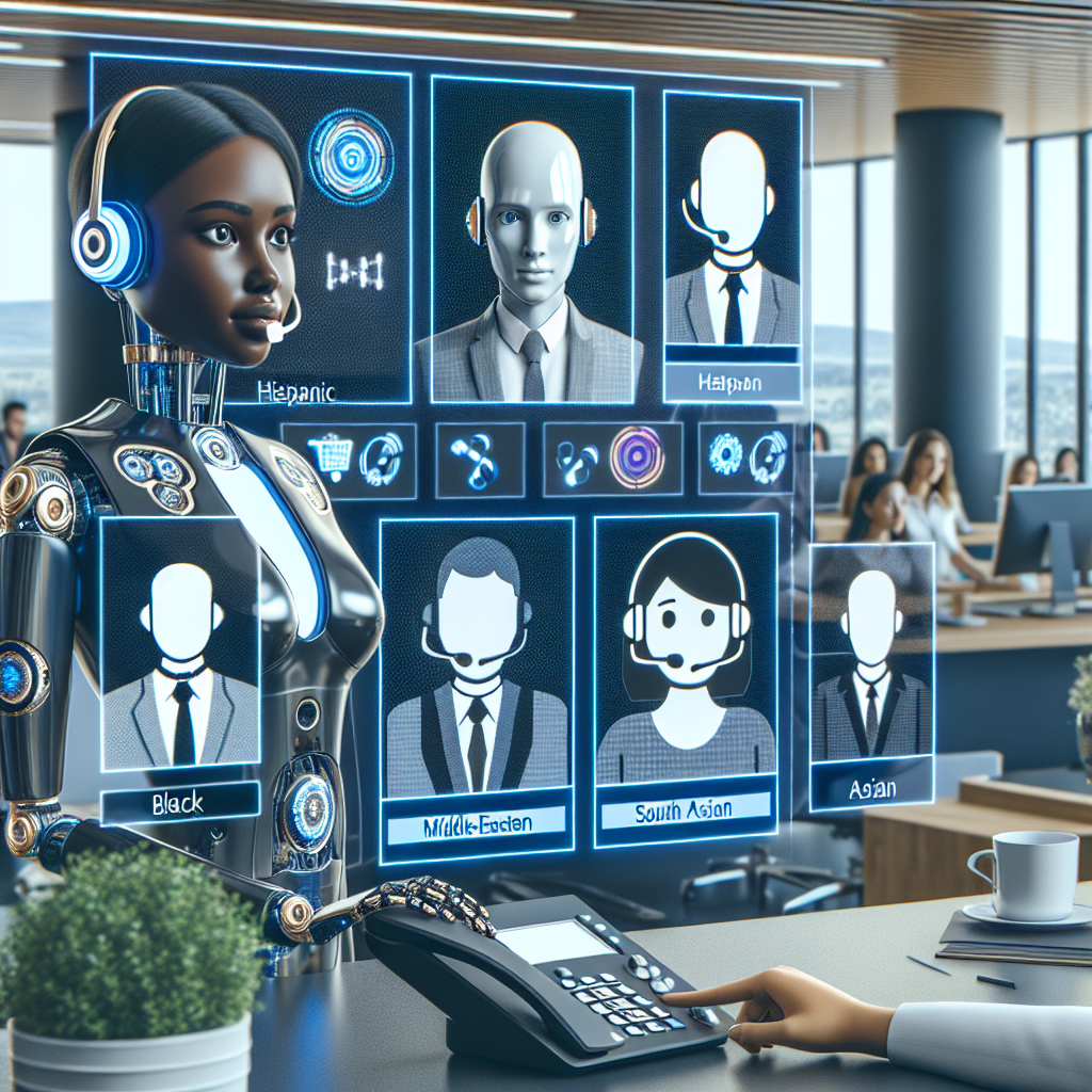 An illustration depicting a modern office with AI-powered phone receptionists in action, showcasing seamless customer interactions.