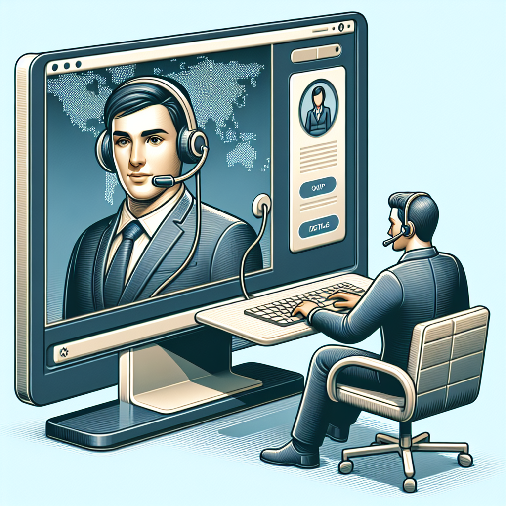 An image depicting a virtual receptionist interacting with a customer via phone and computer interface.