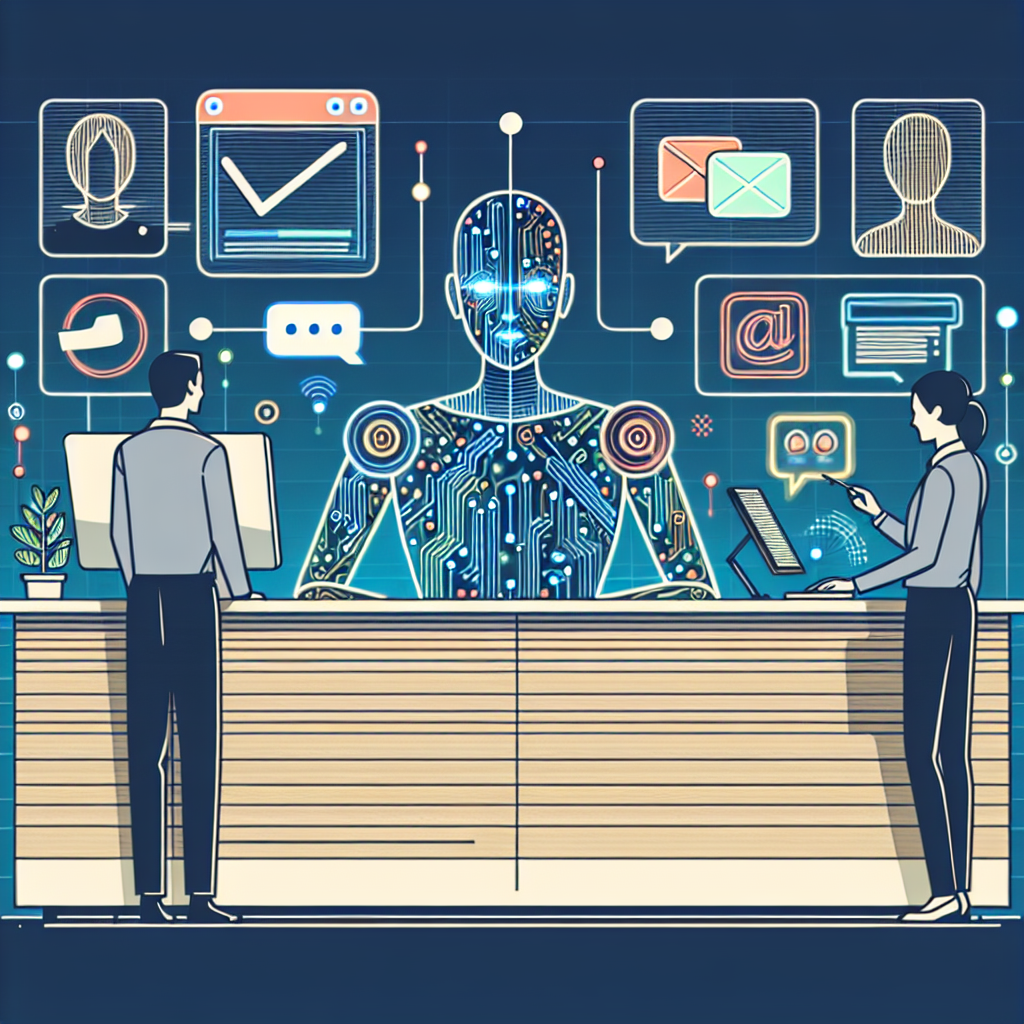 A modern AI receptionist in action, engaging with customers through different communication channels.