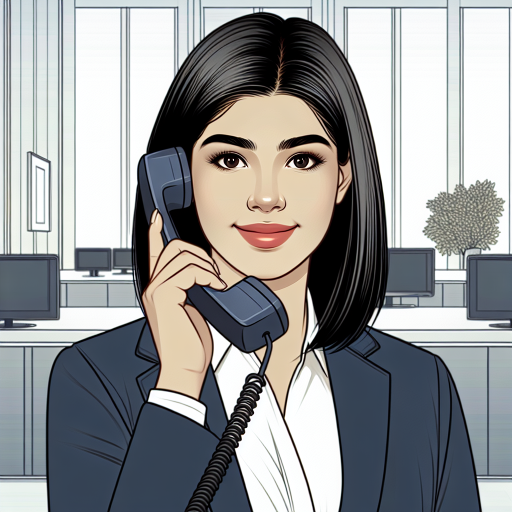 An image of a business person answering a phone with a welcoming expression.