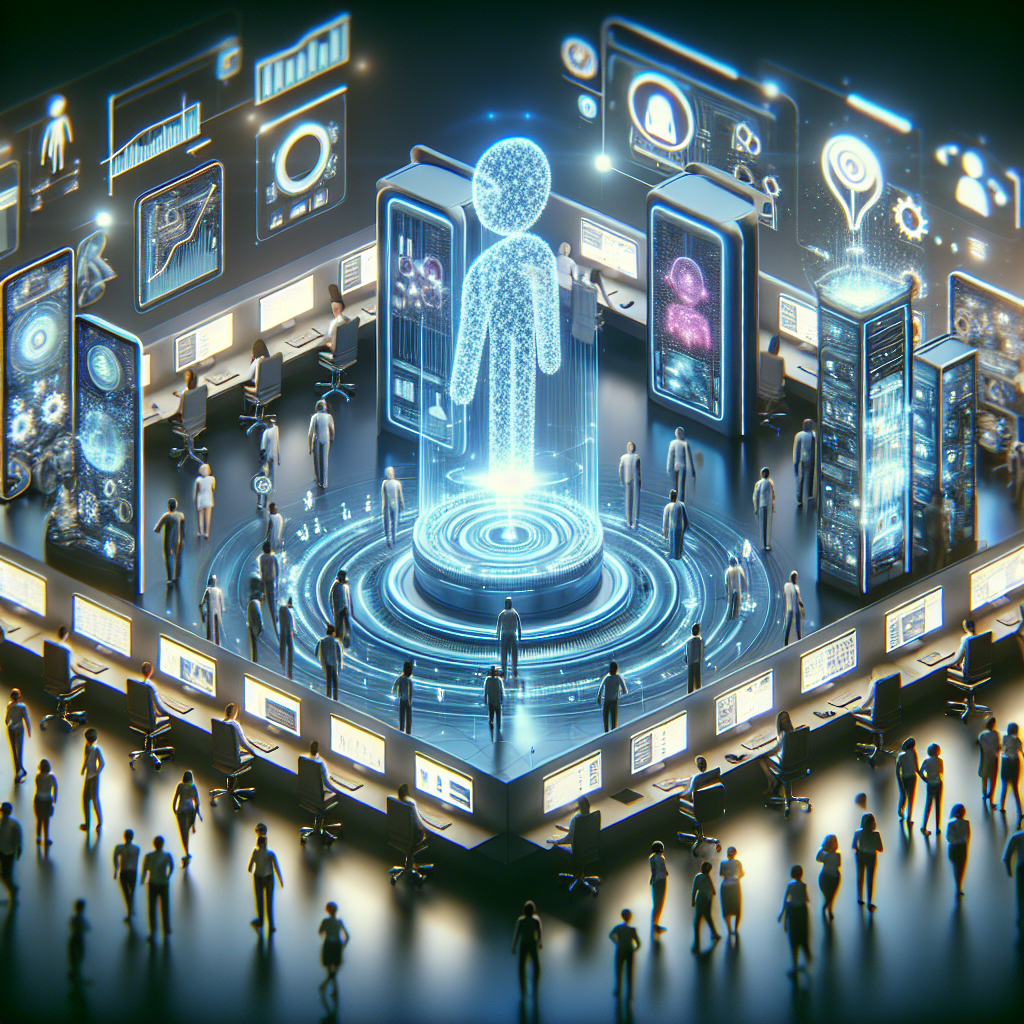 Visual representation of a call center environment utilizing AI technology.