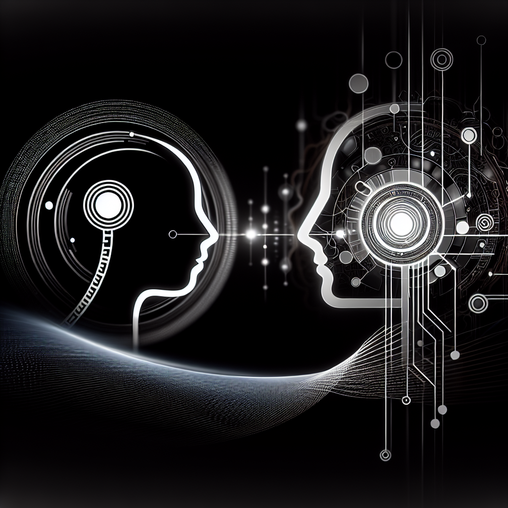 A graphic showing iconic AI technology interacting seamlessly with human communication