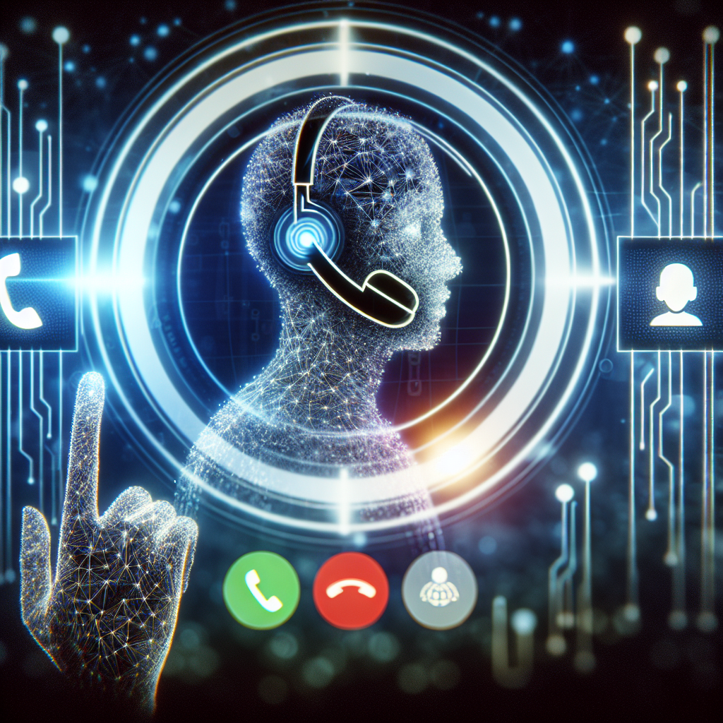 Image depicting a person interacting with an AI interface showcasing features like call forwarding
