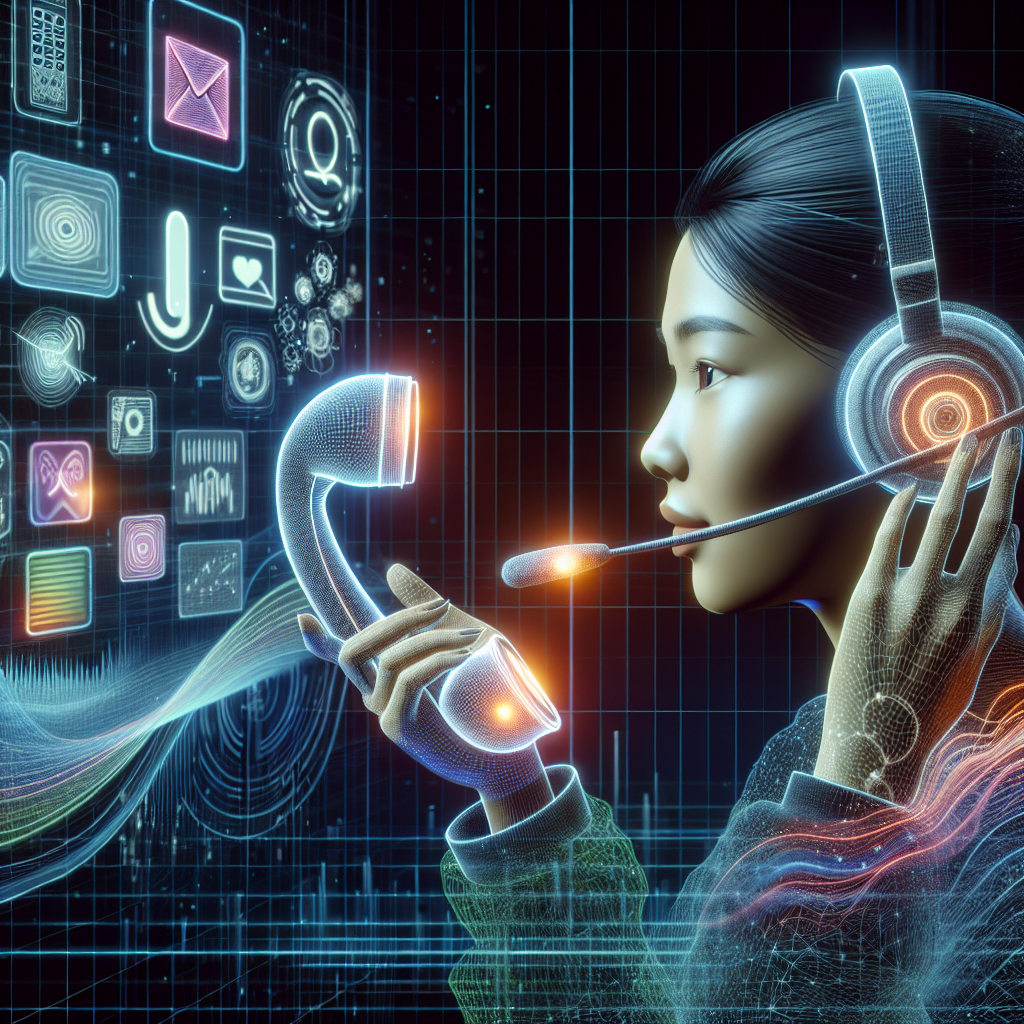 A virtual receptionist speaking on the phone, depicting modern call management technology.