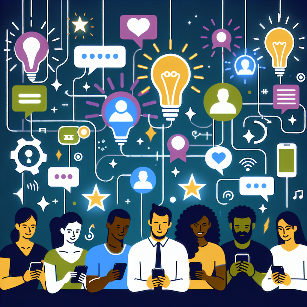 Illustration of a team collaborating with smart devices, showcasing notifications and communication.