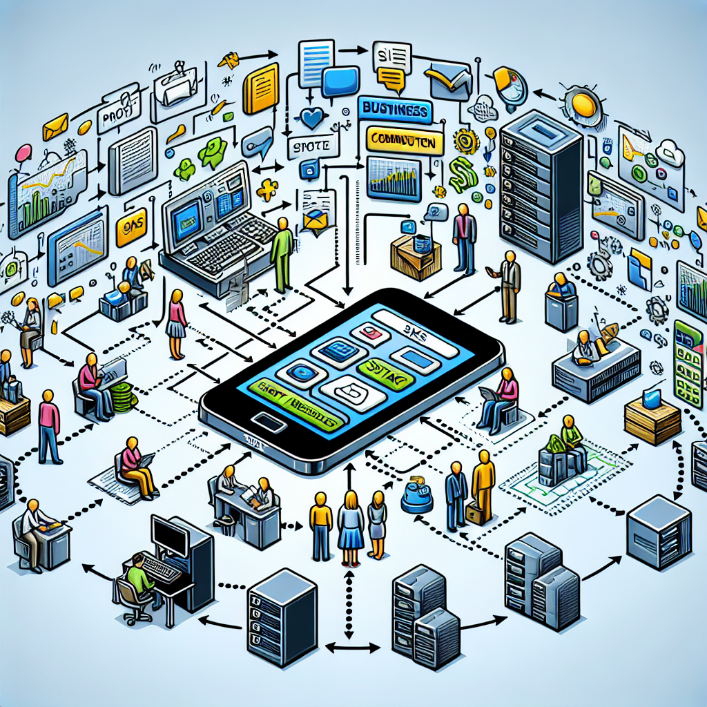 An image showing a diagram of SMS integration in a business communication framework