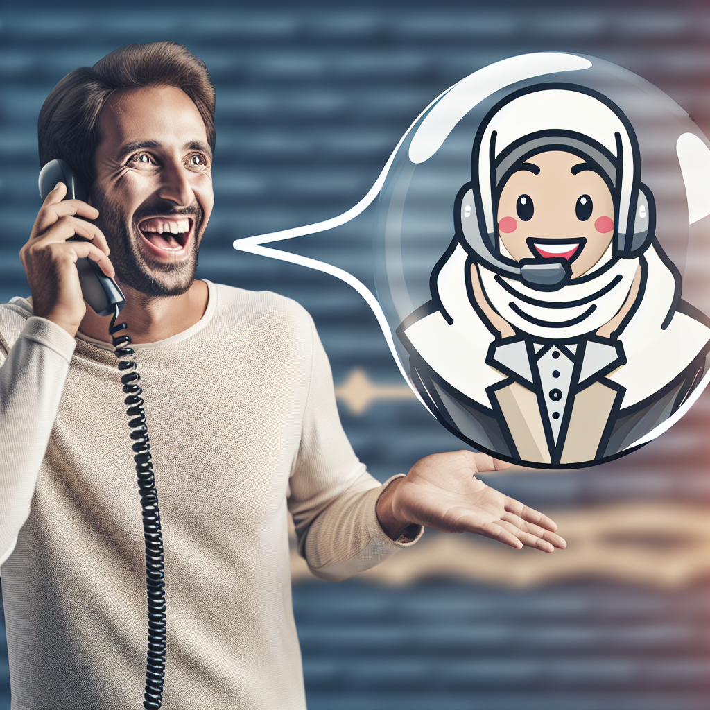 A customer happily interacting with a representative on a phone call, showcasing a positive customer experience.